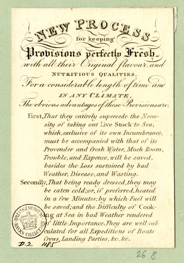 Papier mit gedrucktem Text, der "Neuer Prozess zum Erhalten von Probiotika perfekt frisch" lautet, und einem Stempel auf der linken Seite.