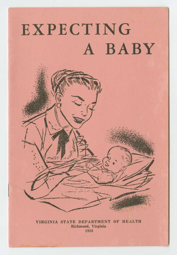 Ein Buchumschlag mit einer Frau mit warmem Ausdruck, die ein zufriedenes Baby hält, betitelt mit 'Erwarten ein Baby'.