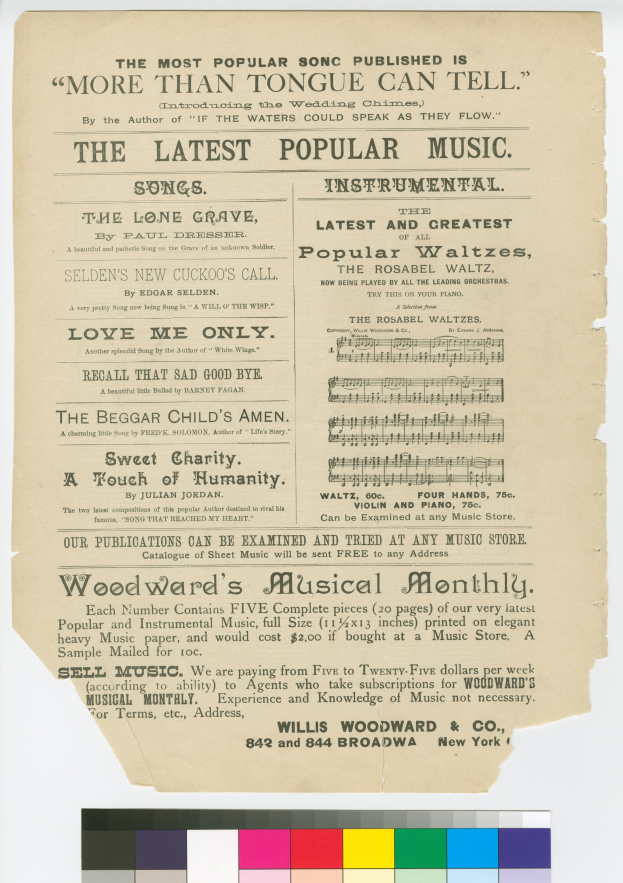 Ein Blatt Papier mit dem Text 'Der meistveröffentlichte Song ist mehr als die Zunge sagen kann' und Farbmustern unten.