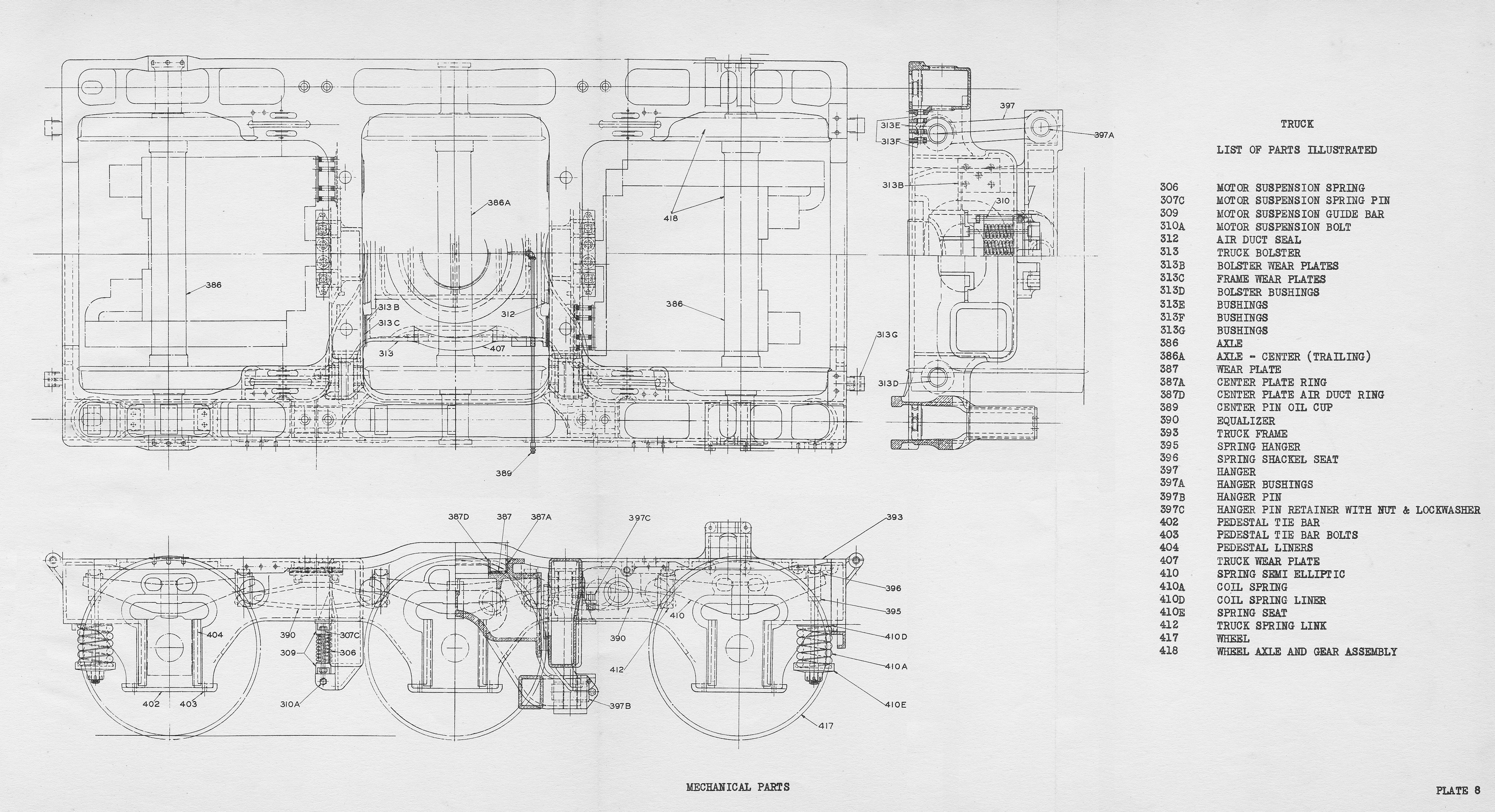 Detaillierte Linienzeichnung eines Automotors auf Papier mit erklärendem Text, der Komponenten wie Kolben und Ventile zeigt.