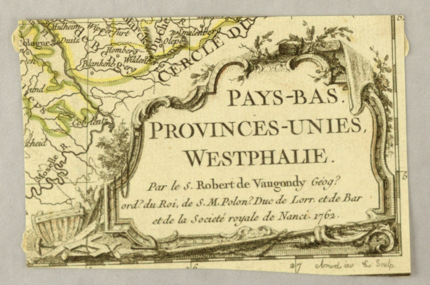 Detailreiches altes Kartenblatt von Westphalens Provinzen auf vergilbtem Papier mit begleitendem Text, der die Region beschreibt.