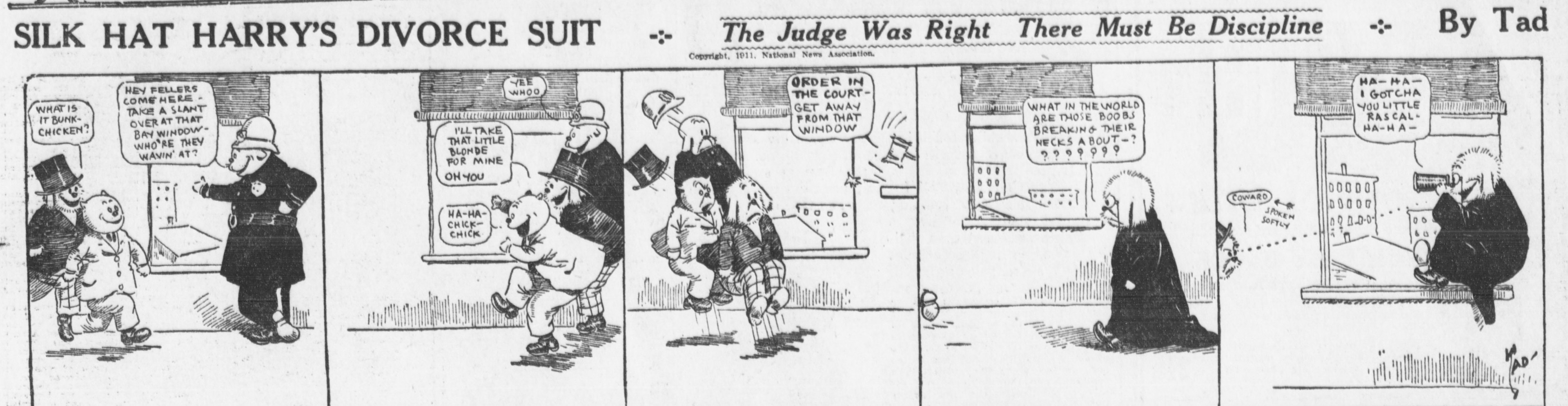 Cartoon-Illustration eines Mannes in einem schwarzen Anzug mit weißem Hemd und schwarzer Krawatte und einer Frau in einem eleganten Kleid mit einem schwarzen Schal, beide mit ernsten Gesichtern, beschriftet mit 'Scheidungskostüm.'