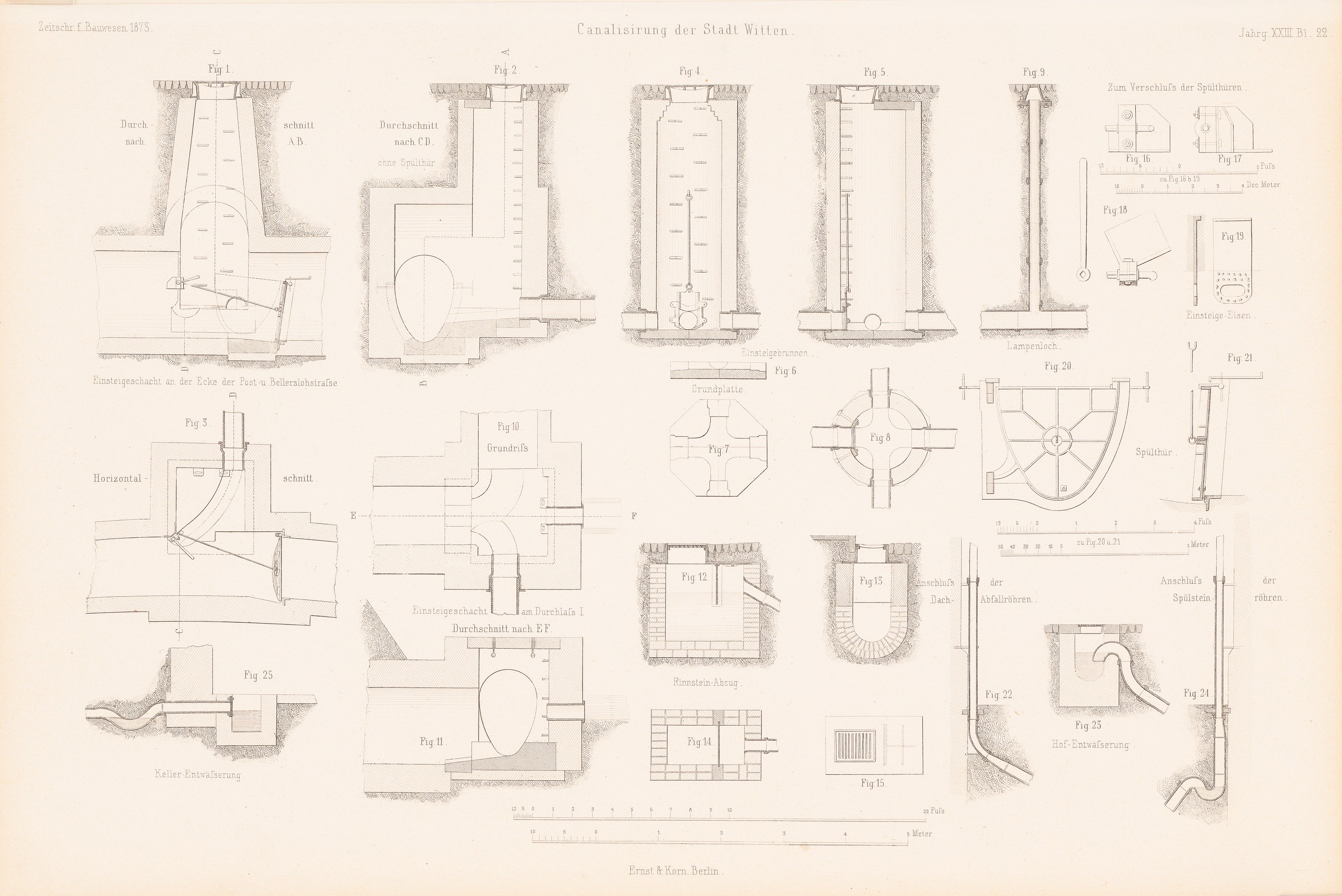 Ausführliche technische Zeichnungen verschiedener Rohre und Ventile mit begleitendem Text auf einer Buchseite.